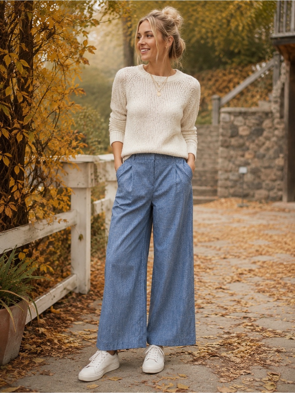 Reitmans Blue Wide Leg Cotton Pants Size 18